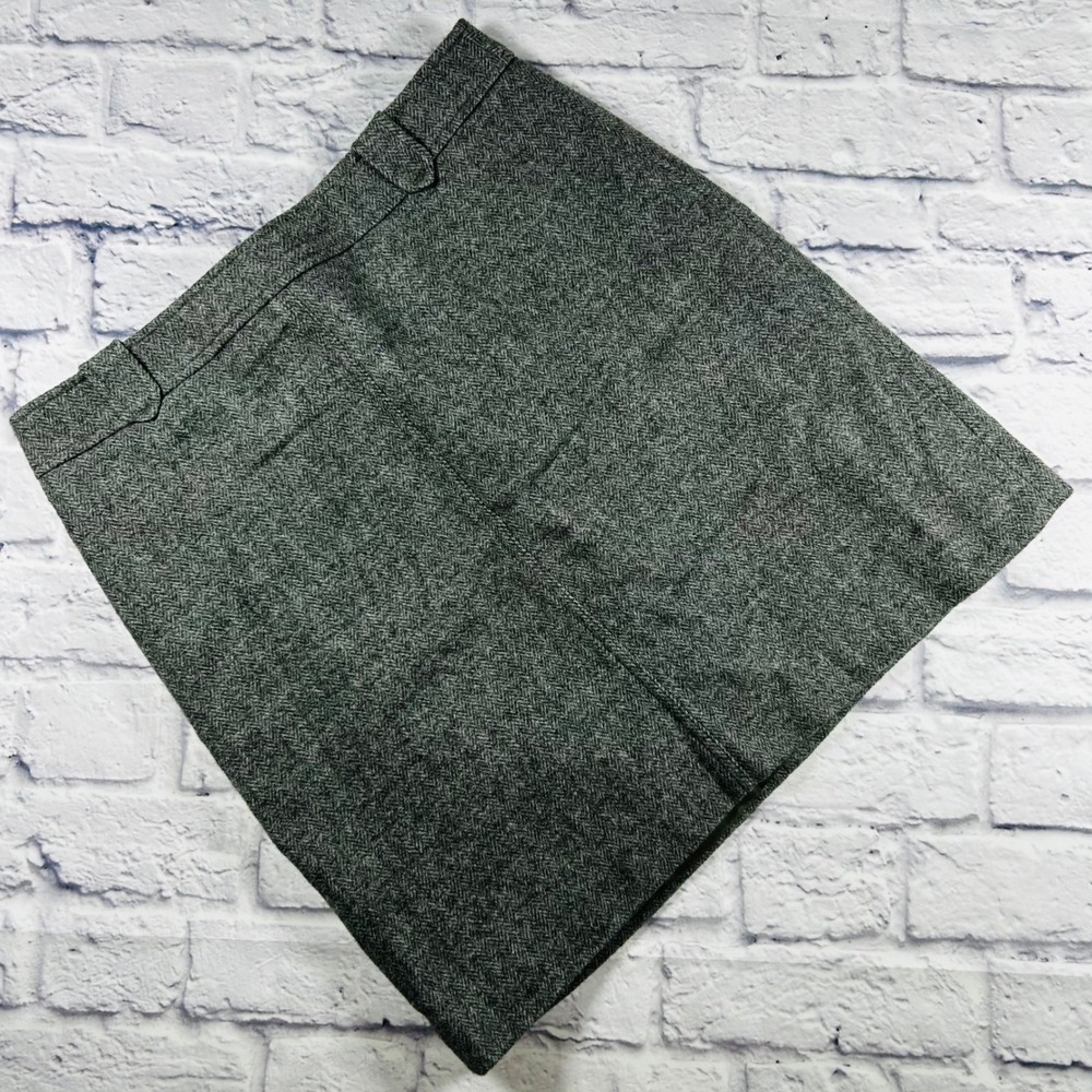 Talbots Petites Grey Herringbone Wool Blend Lined Mini Skirt Size 10P Business